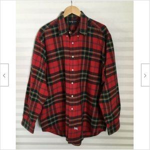 Ralph Lauren Mens Plaid Check Button Down Shirt Long Sleeve Cotton